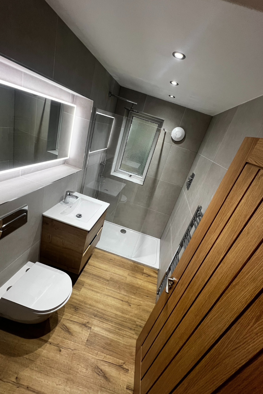 bathroom installation taken from doorway showing new bathroom installation